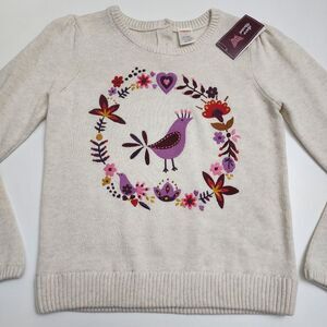 Gymboree Girls Purple Birds & Flowers Embroidery Wreath Knit Sweater Size 7 NEW